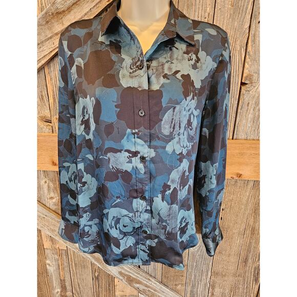 Equipment Tops - Equipment Women's Leema Shirt polyester silky teal floral long sleeve XS casual_